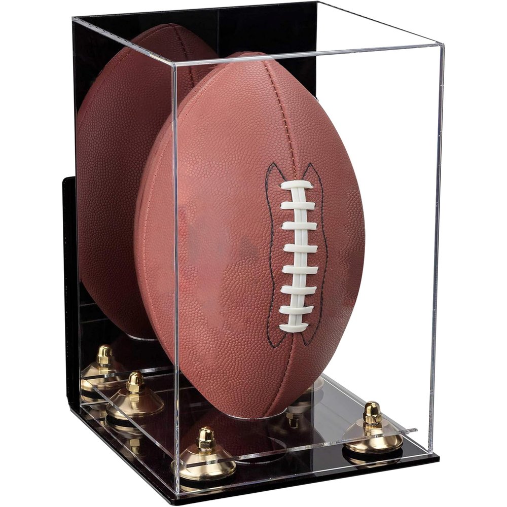 Football Display Case, Durable Clear Display Case with Mirror & Clear Base, Wall Mounted Case for Full Size Footballs, Sports Memorabilia, Collectibles, Keepsakes, Autographed Balls Items (A060-GR)