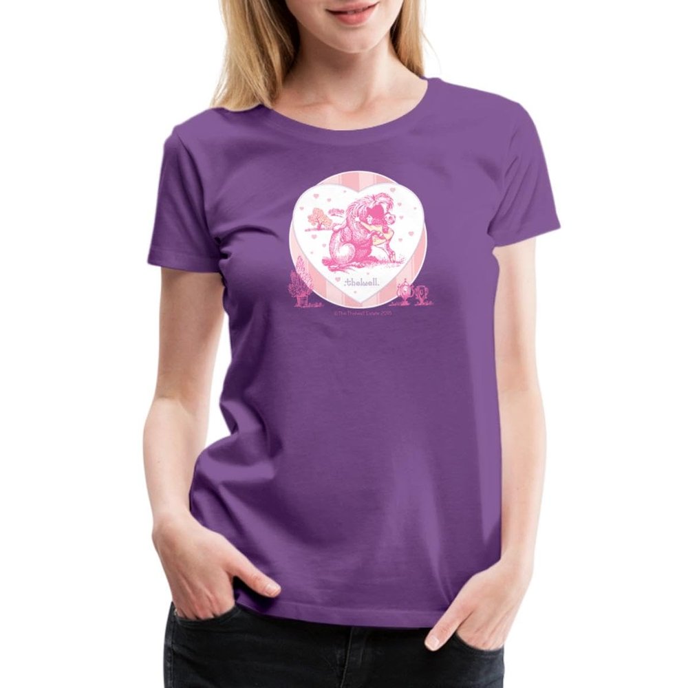 Spreadshirt Thelwell Cute Equestrian Pony Love Hugging Pink Licensed Womens Premium T-Shirt, 2XL, Purple