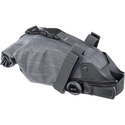 EVOC SEAT PACK BOA saddle bag, bike bag for extra storage space (size: L, 3L storage space, BOA FIT SYSTEM, easy to attach, waterproof, adjustable volume, flexible closure), Carbon Grey