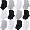 RATIVE Basic Cotton Crew Socks for Unisex Baby Infant Toddler Kids Boys Girls(1-3T,12-pairs/4black+4white+4grey) view 1