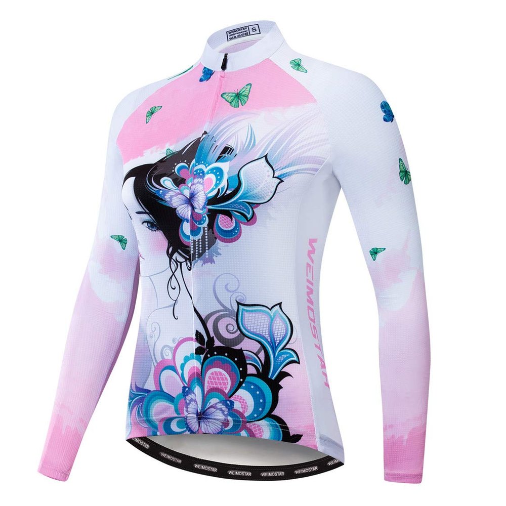 Cycling Jersey Long Sleeve Womens Mountain Bike Jersey Zip Shirts Road Bicycle Clothing Outdoor Sports Racing MTB Tops for Ladies Female Bouse Fall Autumn Breathable Quick Dry Size L