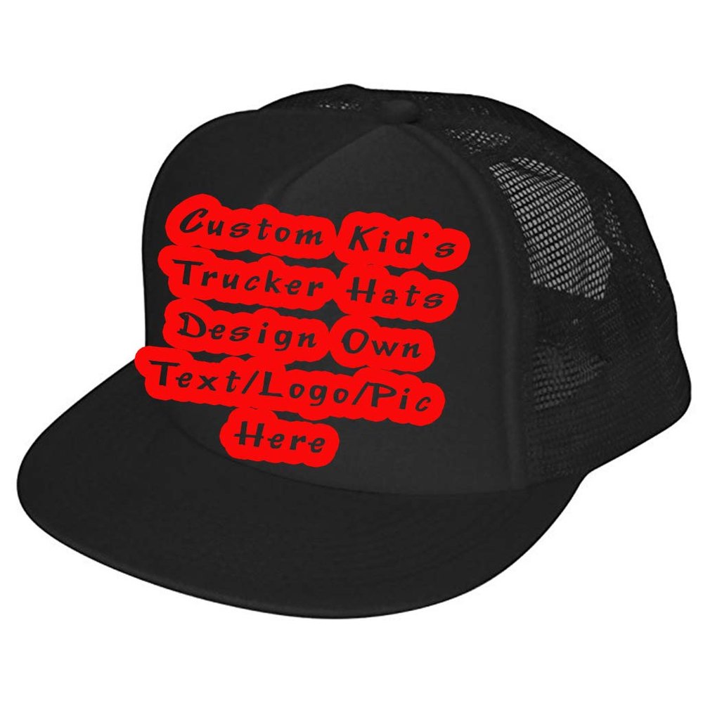 Custom Kid Truck Hat Personalized Mesh Adjustable Baseball Cap Sun Visor Hats (Trucker Black, One Size)