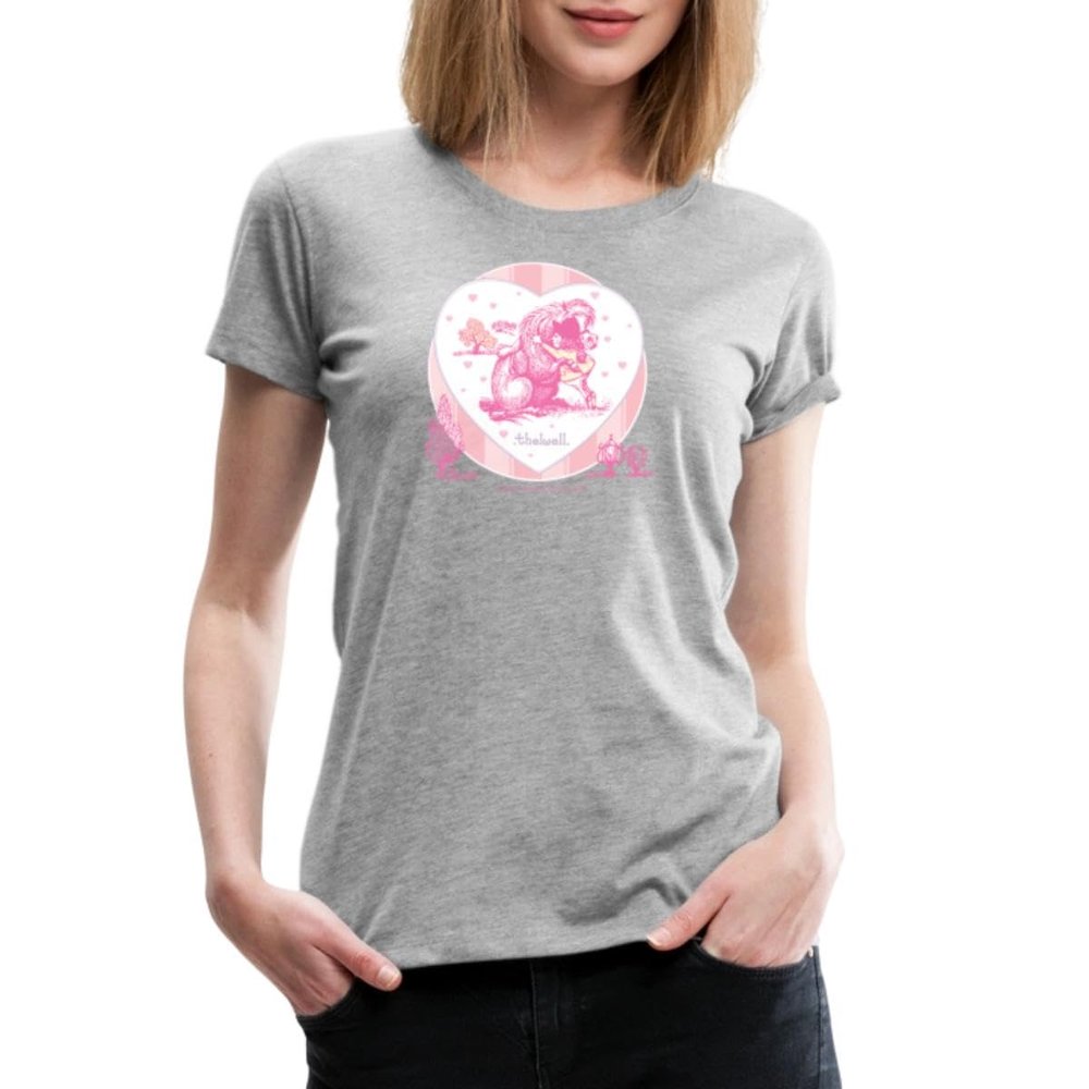 Spreadshirt Thelwell Cute Equestrian Pony Love Hugging Pink Licensed Womens Premium T-Shirt, 2XL, Heather Gray
