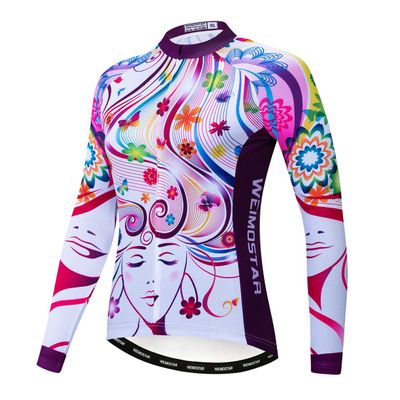 Cycling Jersey Long Sleeve Womens Mountain Bike Jersey Zip Shirts Road Bicycle Clothing Outdoor Sports Racing MTB Tops for Ladies Female Bouse Fall Autumn Breathable Quick Dry Size XXL