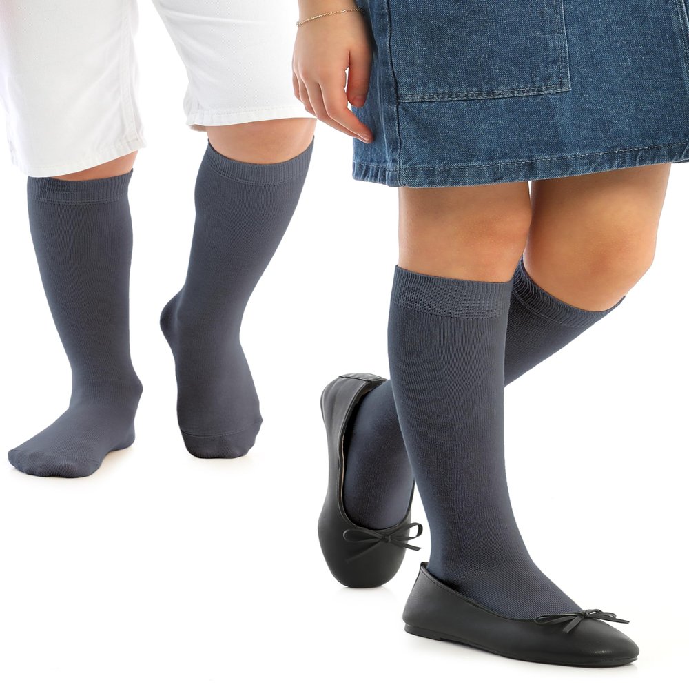 Hugh Ugoli Girls Boys Kids School Uniform Long Dress Socks, Extremely Soft, Comfortable, Rayon derived from Bamboo, Chemical-Free, 3 Pairs Grey | 3-4 Years
