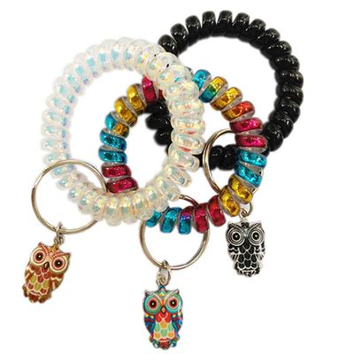 Veronica Flexible Spring Spiral Coil Keychain Wristband Bracelet Cute Owl Durable Plastic Stretch Key Chain Ring Holder Tag Pack of 3