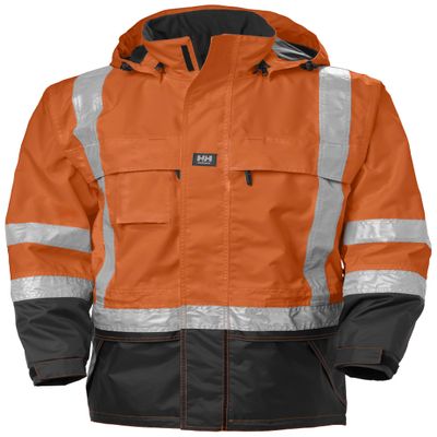 Helly-Hansen Potsdam Mens Hi-Vis Rain Jacket - Waterproof Windproof Work Rain Gear - Reflective Safety Jacket - Hi Vis 269 Orange/Charcoal - 5X-Large