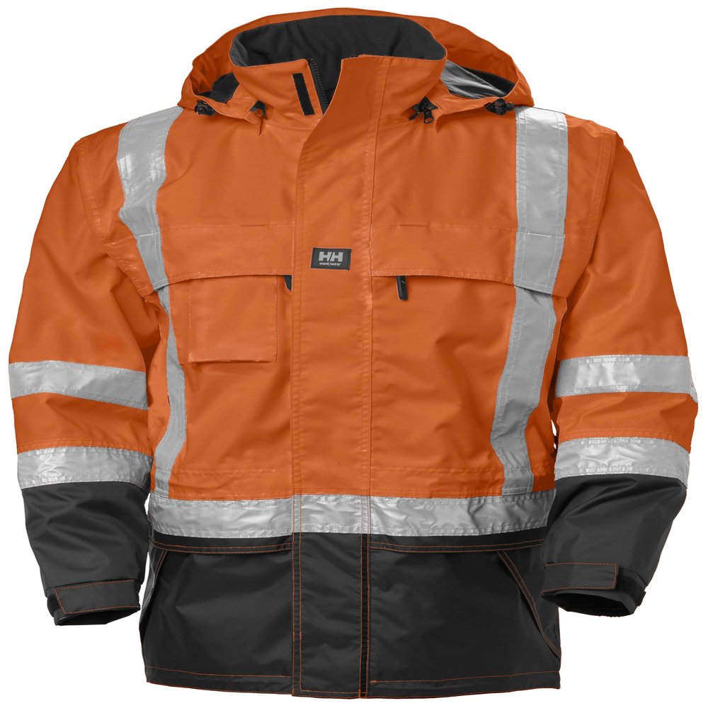 Helly-Hansen Potsdam Mens Hi-Vis Rain Jacket - Waterproof Windproof Work Rain Gear - Reflective Safety Jacket - Hi Vis 269 Orange/Charcoal - 5X-Large