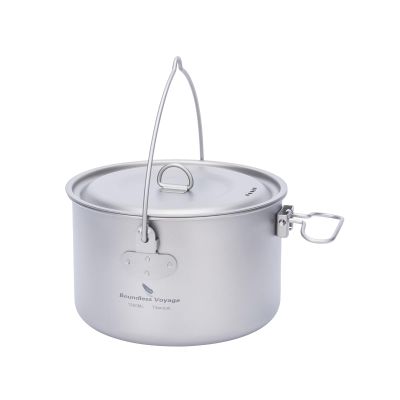 iBasingo 1.3L (1300ml) Titanium Pot with Lid Lightweight Backpacking Cook Pot for Solo Camping, Hiking & Backpackers, Portable Camping Cookware with Measurement Marks Ti2043C