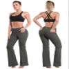 BUBBLELIME 29"/31"/33"/35" 4 Styles Women's High Waist Bootcut Yoga Pants - Out Pockets_OLIVEGRAY M-33 Inseam view 2