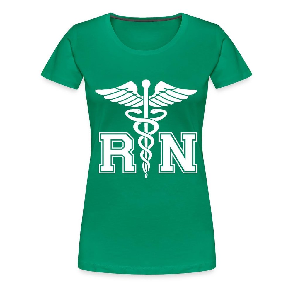 Spreadshirt RN Registered Nurse Rod Asclepius Womens Premium T-Shirt, 2XL, Kelly Green