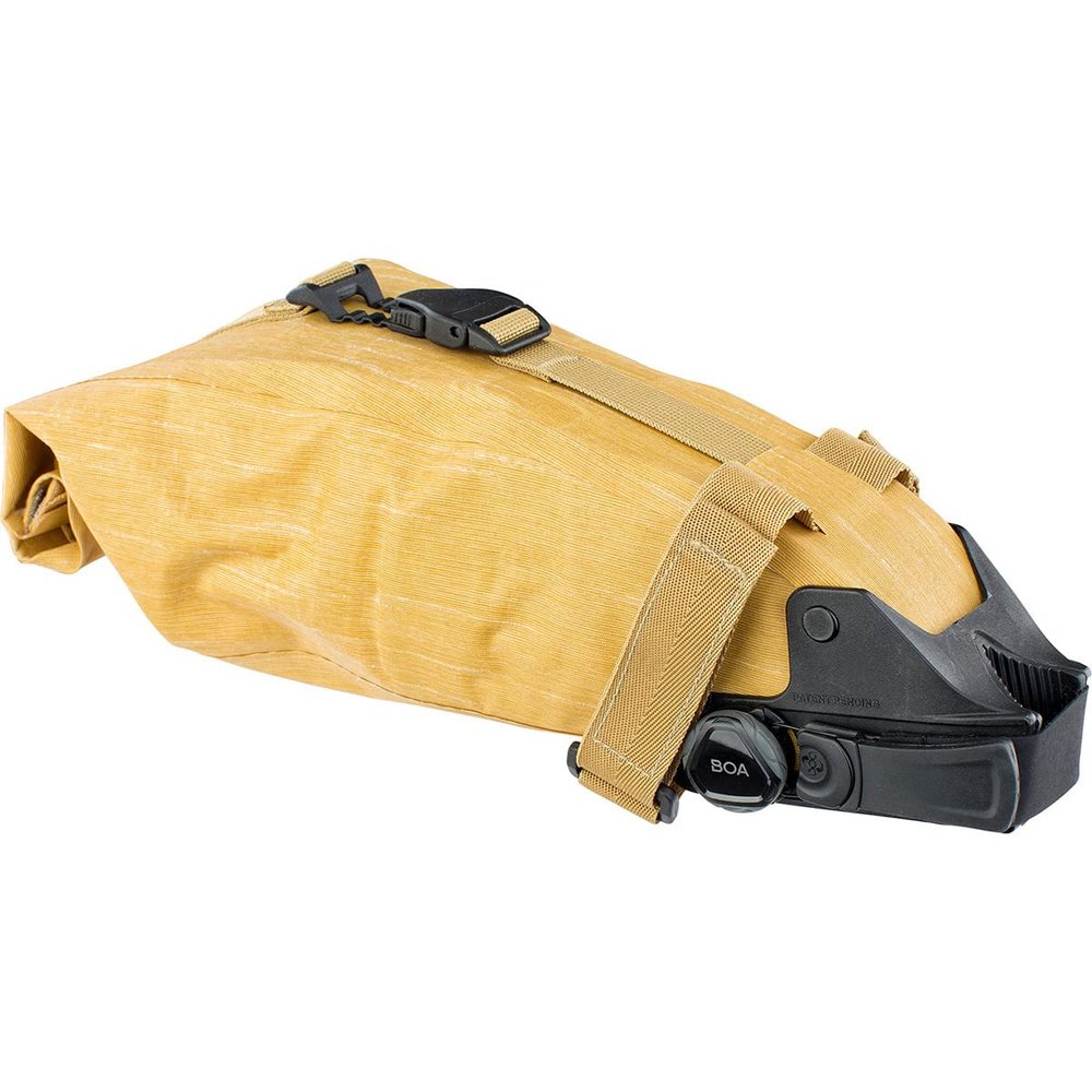 EVOC SEAT PACK BOA saddle bag, bike bag for extra storage space (size: L, 3L storage space, BOA FIT SYSTEM, easy to attach, waterproof, adjustable volume, flexible closure), Clay Yellow