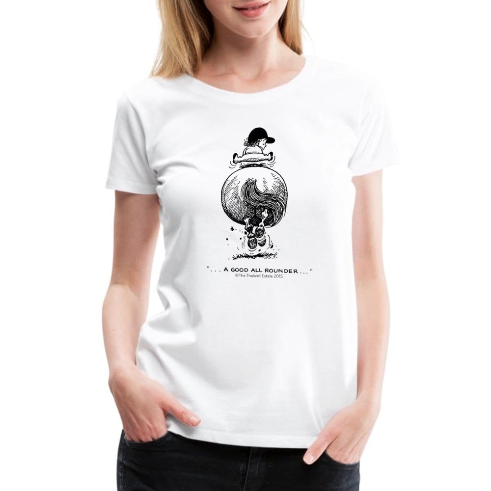 Spreadshirt Thelwell Pony Gallop Riding Rear View Licensed Womens Premium T-Shirt, 2XL, White