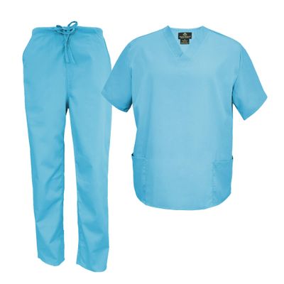 M&M Scrubs Men's Scrub Set Medical Scrub Tops and Pants (Medium, Water Blue)