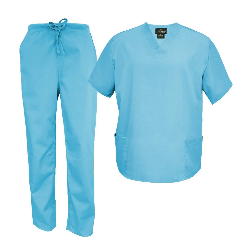 M&M Scrubs Men's Scrub Set Medical Scrub Tops and Pants (Medium, Water Blue)