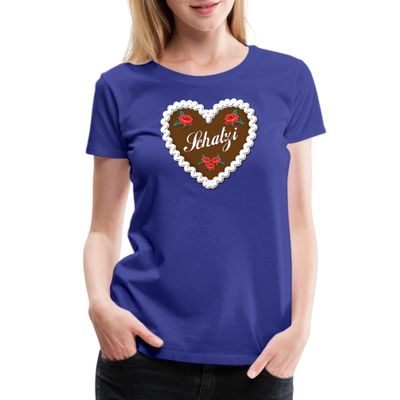Spreadshirt Oktoberfest Gingerbread Heart Schatzi Sweetie Womens Premium T-Shirt, 2XL, Royal Blue
