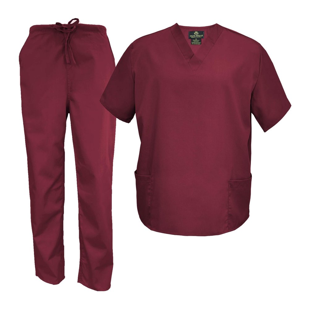 M&M Scrubs Men's Scrub Set Medical Scrub Tops and Pants (4X-Large, Burgundy)