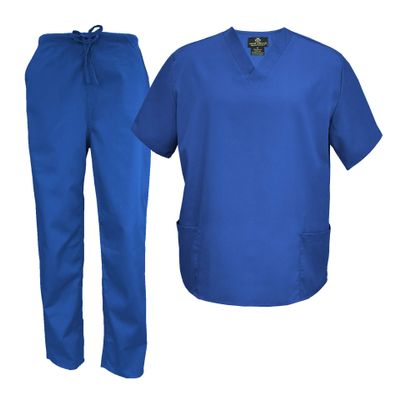 M&M Scrubs Men's Scrub Set Medical Scrub Tops and Pants (Large, Dark Royal Blue)