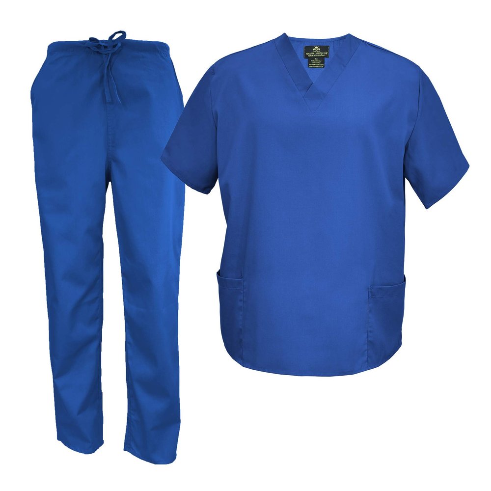 M&M Scrubs Men's Scrub Set Medical Scrub Tops and Pants (Large, Dark Royal Blue)