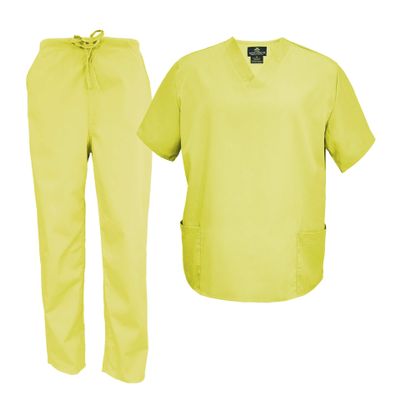 Natural Uniforms Men's Scrub Set Medical Scrub Tops and Pants (4X-Large, Yellow)