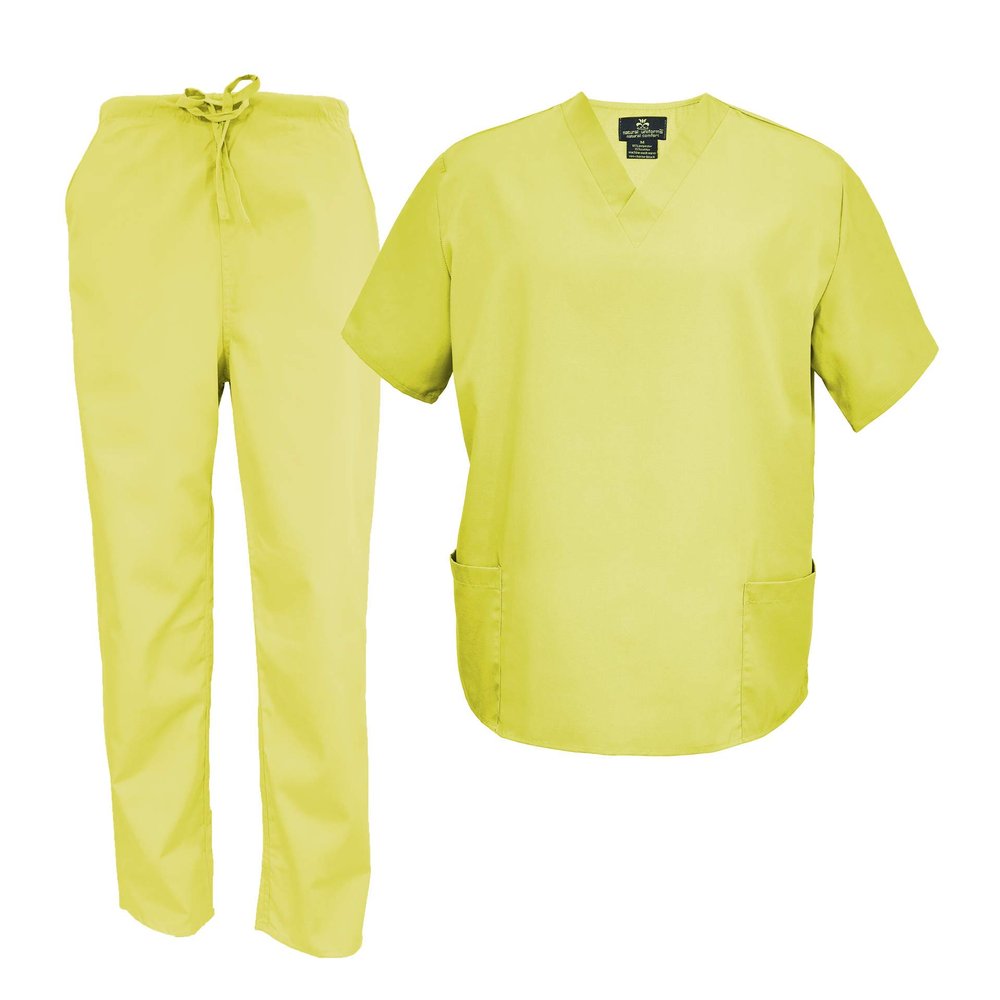Natural Uniforms Men's Scrub Set Medical Scrub Tops and Pants (4X-Large, Yellow)