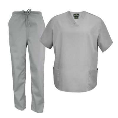 M&M Scrubs Men's Scrub Set Medical Scrub Tops and Pants (Medium, Grey)
