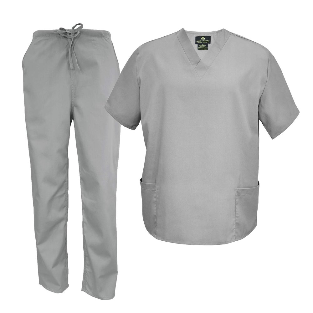 M&M Scrubs Men's Scrub Set Medical Scrub Tops and Pants (Medium, Grey)