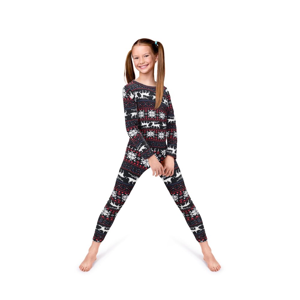 Rocky Thermal Underwear Kids Girls Thermal Underwear Set Long Johns kid Thermals Kid Base Layer kids thermals top bottom set, Christmas Design, Medium, Standard-185 GSM, THERMALS SET