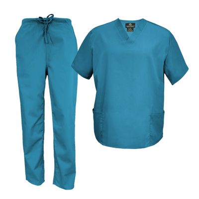 M&M Scrubs Men's Scrub Set Medical Scrub Tops and Pants (Large, Teal)