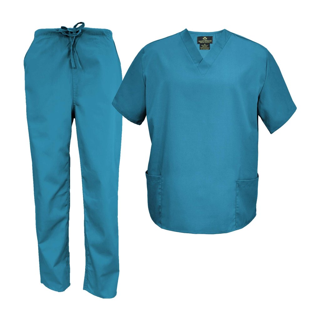 M&M Scrubs Men's Scrub Set Medical Scrub Tops and Pants (Large, Teal)
