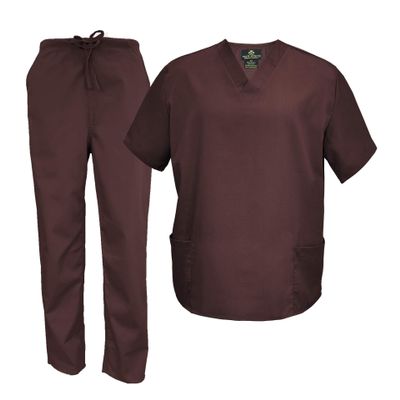 M&M Scrubs Men's Scrub Set Medical Scrub Tops and Pants (X-Large, Chocolate)