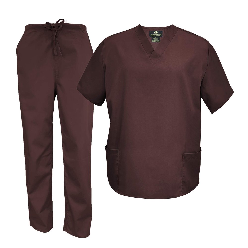 M&M Scrubs Men's Scrub Set Medical Scrub Tops and Pants (X-Large, Chocolate)
