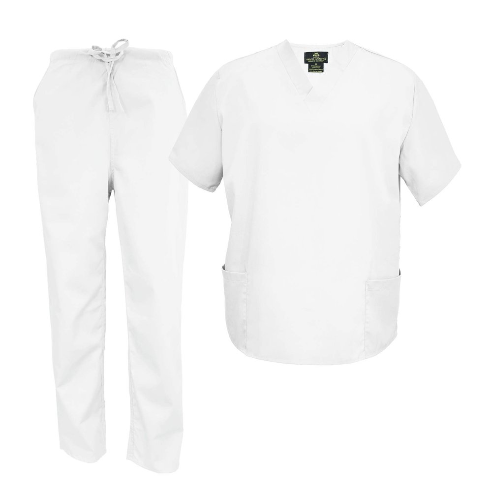 Natural Uniforms Men's Scrub Set Medical Scrub Tops and Pants (X-Large, White)