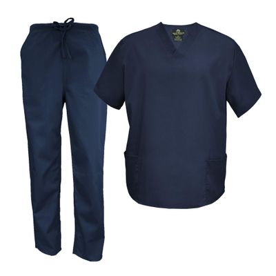 M&M Scrubs Men's Scrub Set Medical Scrub Tops and Pants (Medium, Dark Navy Blue)