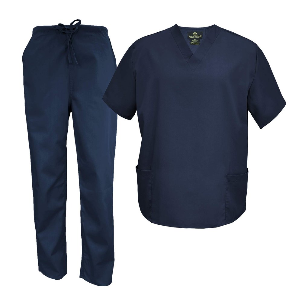 M&M Scrubs Men's Scrub Set Medical Scrub Tops and Pants (Medium, Dark Navy Blue)