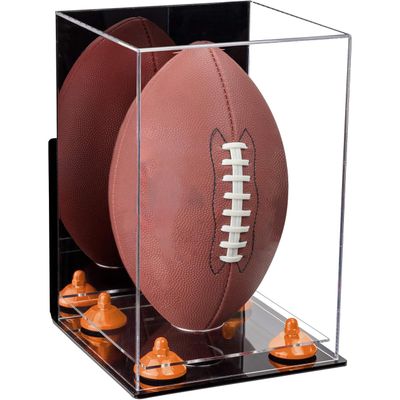 Football Display Case, Durable Clear Display Case with Mirror & Clear Base, Wall Mounted Case for Full Size Footballs, Sports Memorabilia, Collectibles, Keepsakes, Autographed Balls Items(A060-OR)