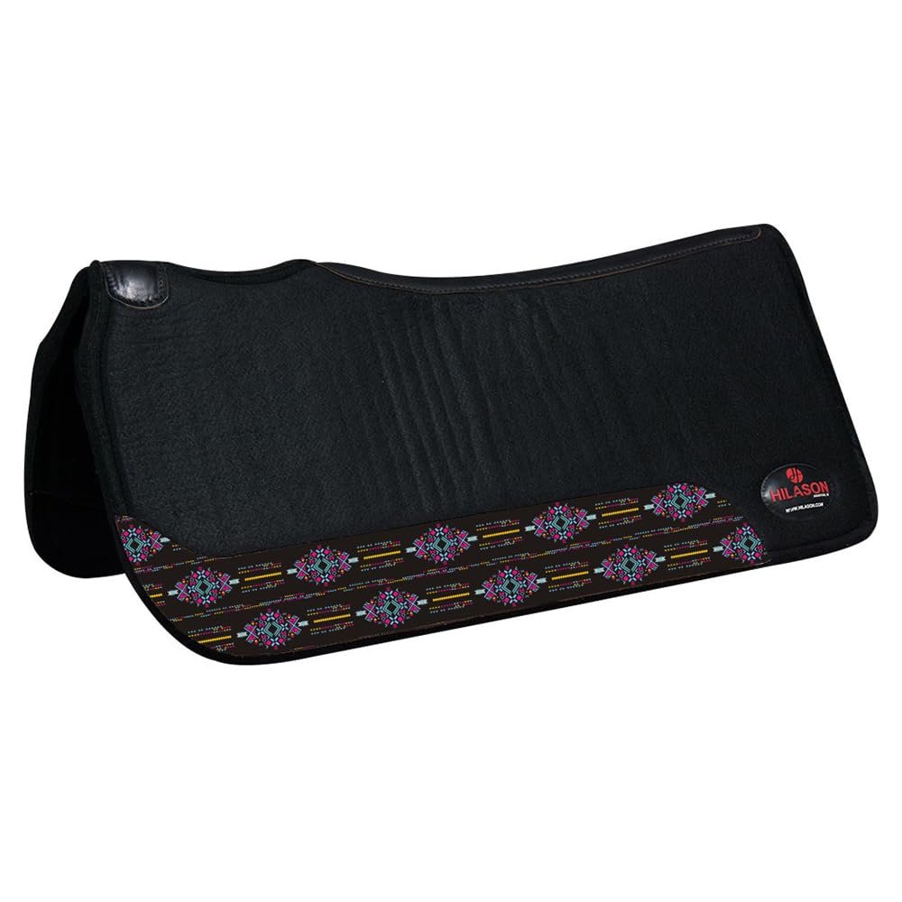 HILASON Western Wool Felt Horse Saddle Pad W/Distressed Wear Leather | for Horses
