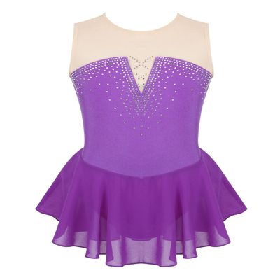 YEAHDOR Girls Sleeveless Skating Dress Competition Performance Costume Ice Figure Skating Camisole Skited Leotard Rhinestones Purple 8