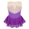YEAHDOR Girls Sleeveless Skating Dress Competition Performance Costume Ice Figure Skating Camisole Skited Leotard Rhinestones Purple 8 view 2