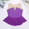 YEAHDOR Girls Sleeveless Skating Dress Competition Performance Costume Ice Figure Skating Camisole Skited Leotard Rhinestones Purple 8 view 3