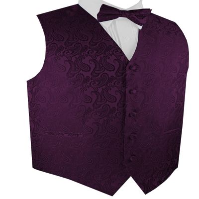 Best Tuxedo Men's Formal, Prom, Wedding, Homecoming, Tuxedo Vest, Bow-Tie & Hankie Set in Sangria Paisley - 6XL