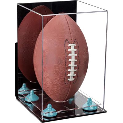 Football Display Case, Durable Clear Display Case with Mirror & Clear Base, Wall Mounted Case for Full Size Footballs, Sports Memorabilia, Collectibles, Keepsakes, Autographed Balls Items (A060-BLR)