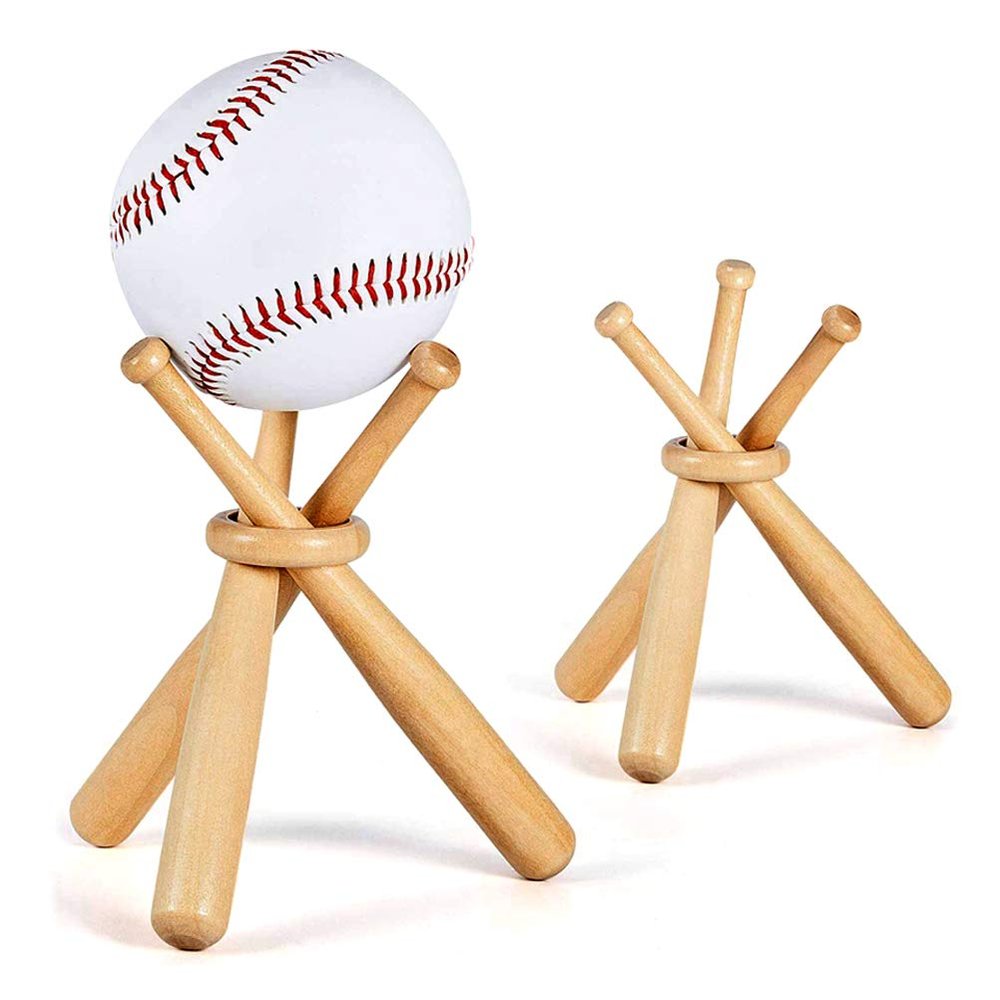 Vankcp 2 Set Baseball Stand Display Holder Baseball Bat Holder with Wooden Baseball Bats 3 Mini Bat and Wooden Circles Display Baseball Centerpieces for Tables