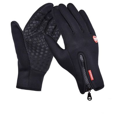 Elonglin Unisex Sports Cycling Gloves Winter Warm Touch Screen Fleece Windproof Black Silicone L