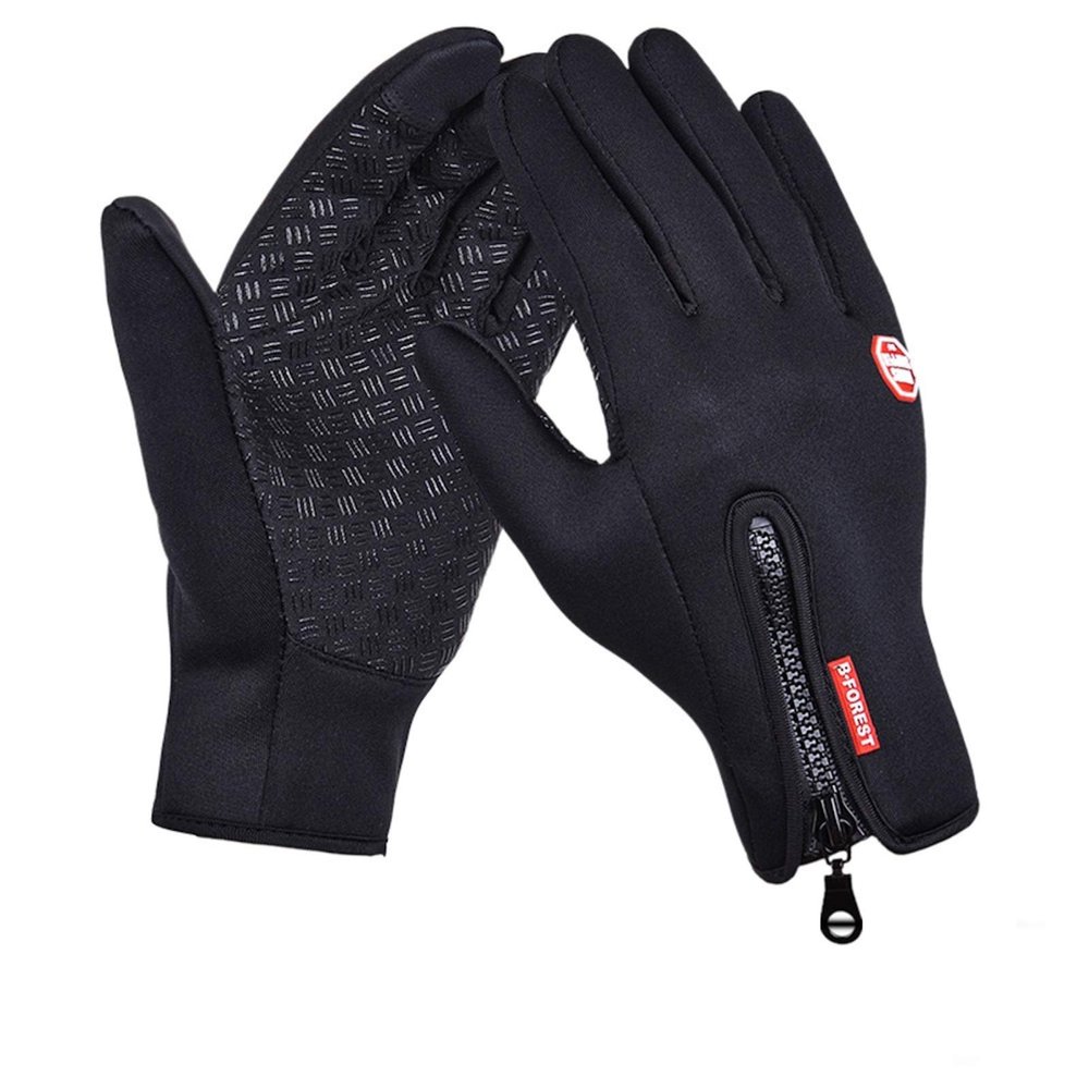 Elonglin Unisex Sports Cycling Gloves Winter Warm Touch Screen Fleece Windproof Black Silicone L