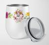 Caroline's Treasures CK4117TBL12 Beagle Pink Flowers Stainless Steel 12 oz Stemless Wine Glass Insulated Wine Tumbler with Lid, Cute Travel Cup for Coffee, Cocktails, Gift Women, Mother view 1