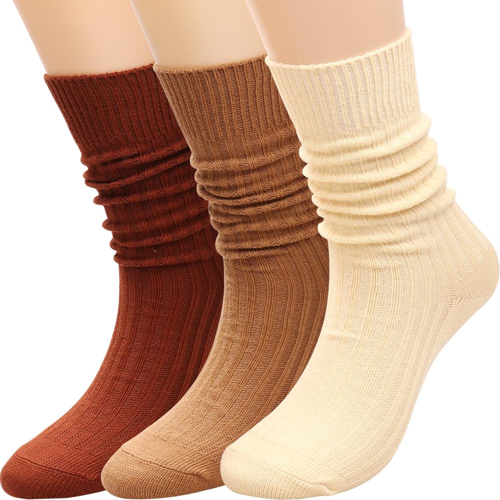 3 Pairs Women Winter Wool Cable Knit Crew Knee High Boot Socks,Size 5-11#W919 (Polyester Blend, Color D28)