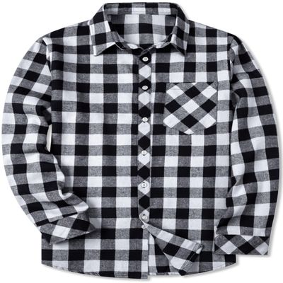 SANGTREE Boys and Mens Flannel Plaid Long Sleeve Shirt Casual Button Down Shirts, 4# Black White, 3-6 Months