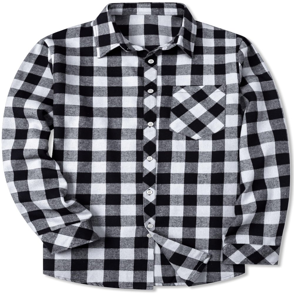 SANGTREE Boys and Mens Flannel Plaid Long Sleeve Shirt Casual Button Down Shirts, 4# Black White, 3-6 Months