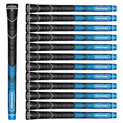 Geoleap Golf Grips Set of 13- Cord Rubber Compound Material, Hybrid Golf Club Grips, All Weather Performance. (Blue, Midsize)
